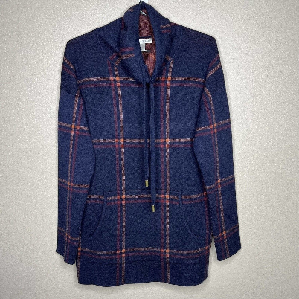 Max Studio Women's Navy Blue Plaid Long Sleeve Turtle Neck Knit Sweater Size S - Picture 9 of 9